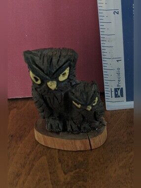 🦉Carved Wood Owl Duo Figurine